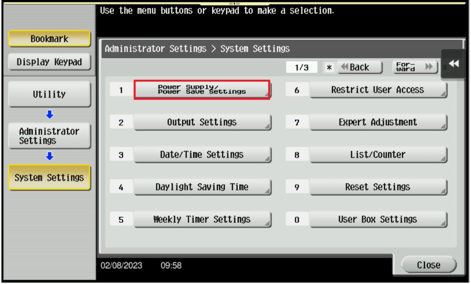 Power Supply and Power Save Setting