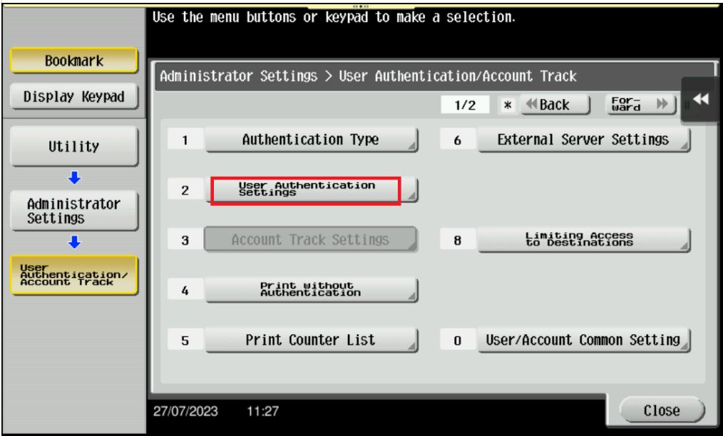 User Authentication Setting