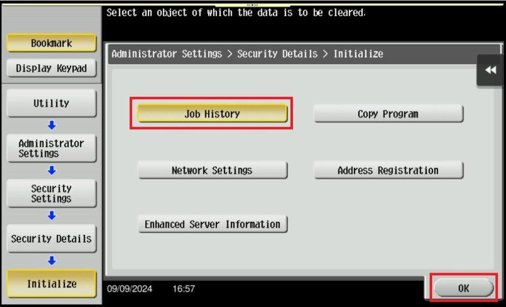 How to Initialize Machine Job History - Konica Minolta+ Assist