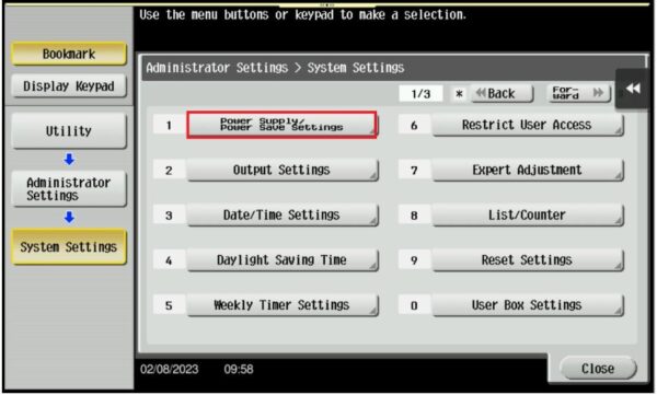 Configure the Power Key and Power Save Operation - Konica Minolta+ Assist